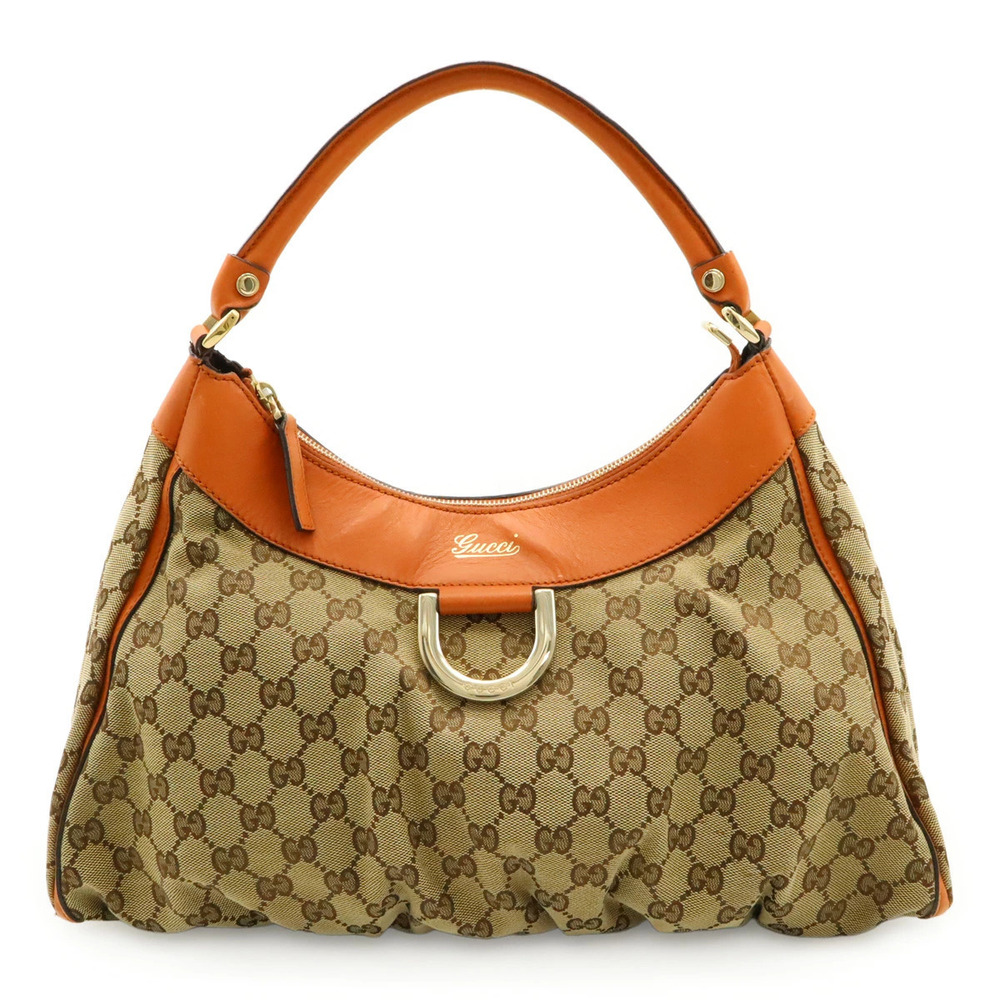 Gucci GG Canvas Abbey Shoulder Bag Hobo Leather Beige Cream Orange